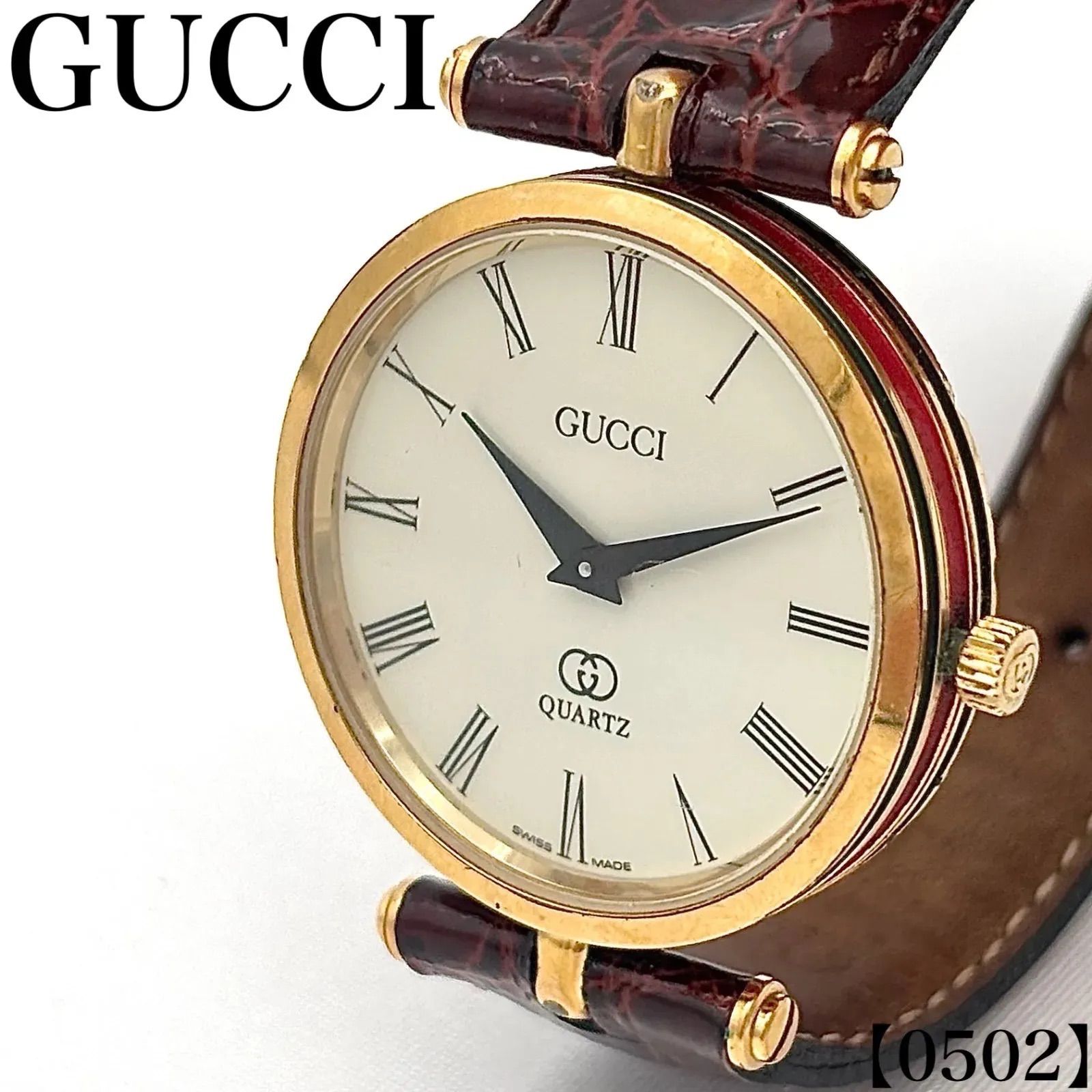 稼働品 Working item グッチ GUCCI 腕時計 メンズ Men クォーツ Quartz 2040M シェリーライン ヴィンテージウォッチ ラウンド ローマンインデックス ゴールド文字盤 アナログ 2針 ブランド 0502