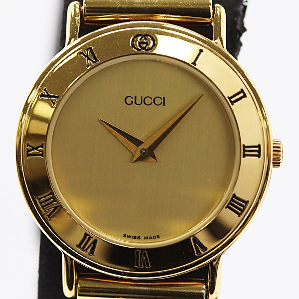 美品 保/箱付 稼働 グッチ 3000.2.L QZ ゴールド文字盤 レディース腕時計 2000000 5NBG MTM ABC26773