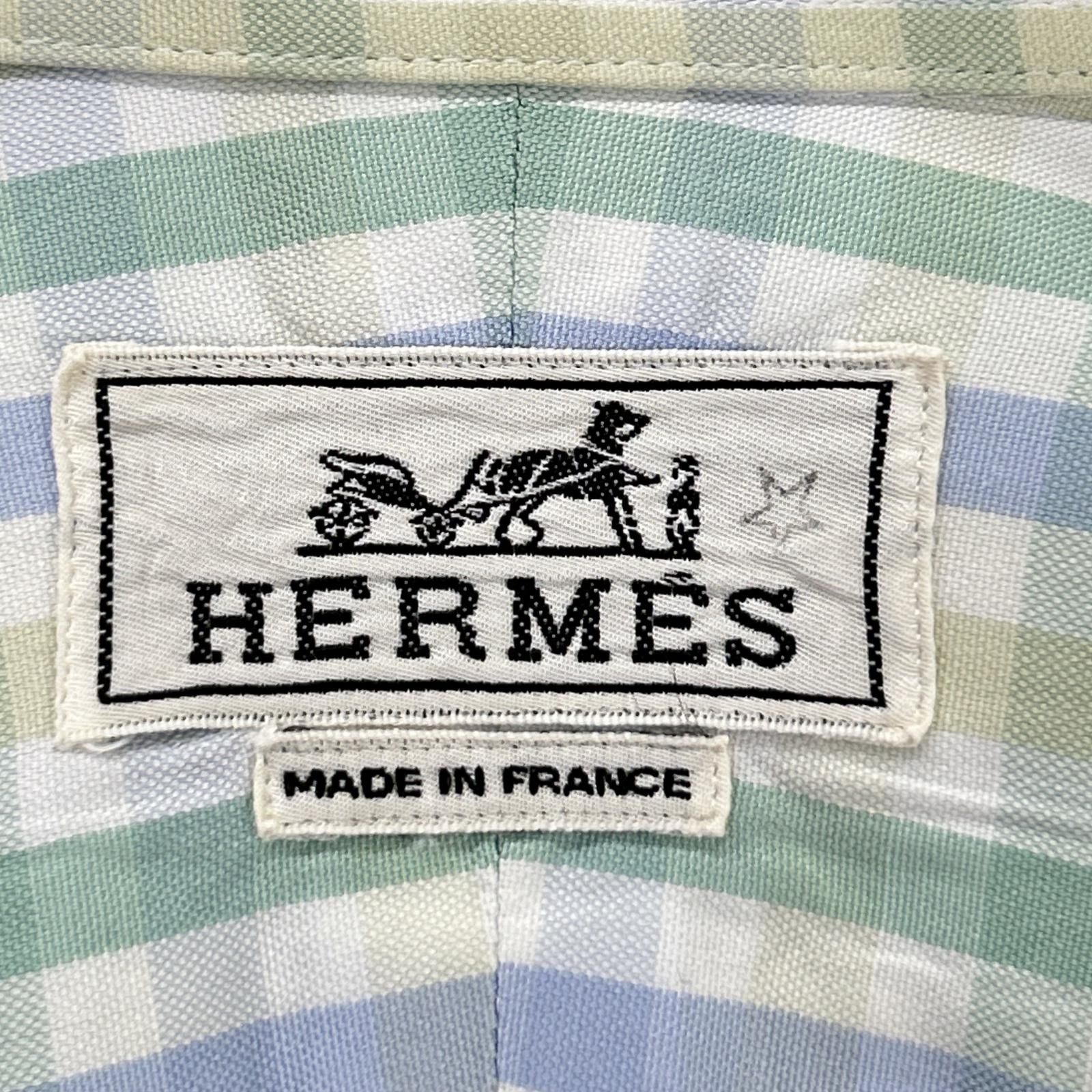 HERMES エルメス　長袖シャツ　チェック　セリエボタン　41 | 16 HERMES エルメス 長袖シャツ セリエボタン グリーン系 チェック 41/16