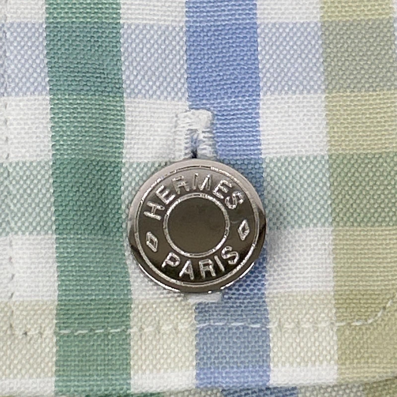 HERMES エルメス 長袖シャツ セリエボタン グリーン系 チェック 41/16