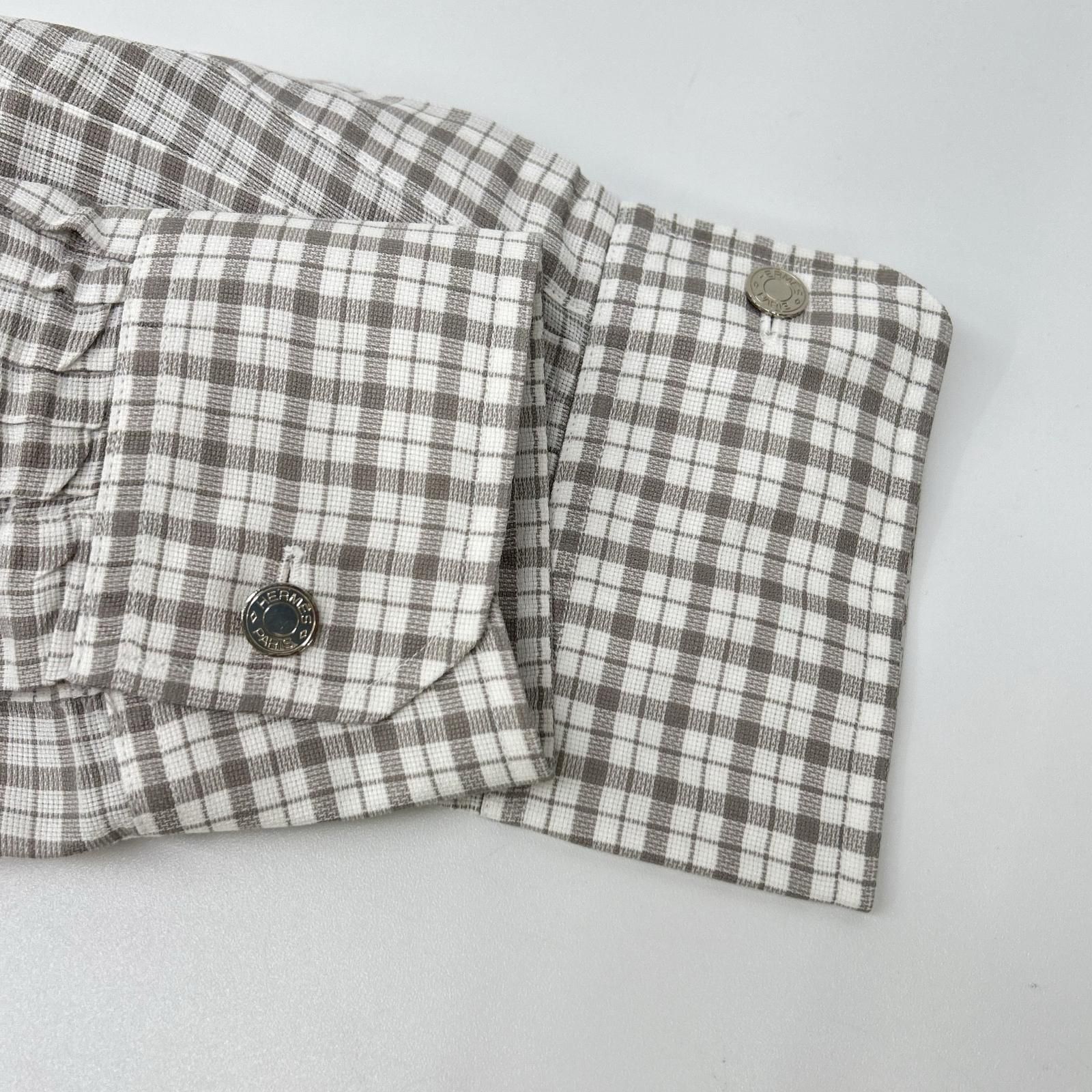 HERMES エルメス 長袖シャツ セリエボタン グレー チェック 42-16 1/2