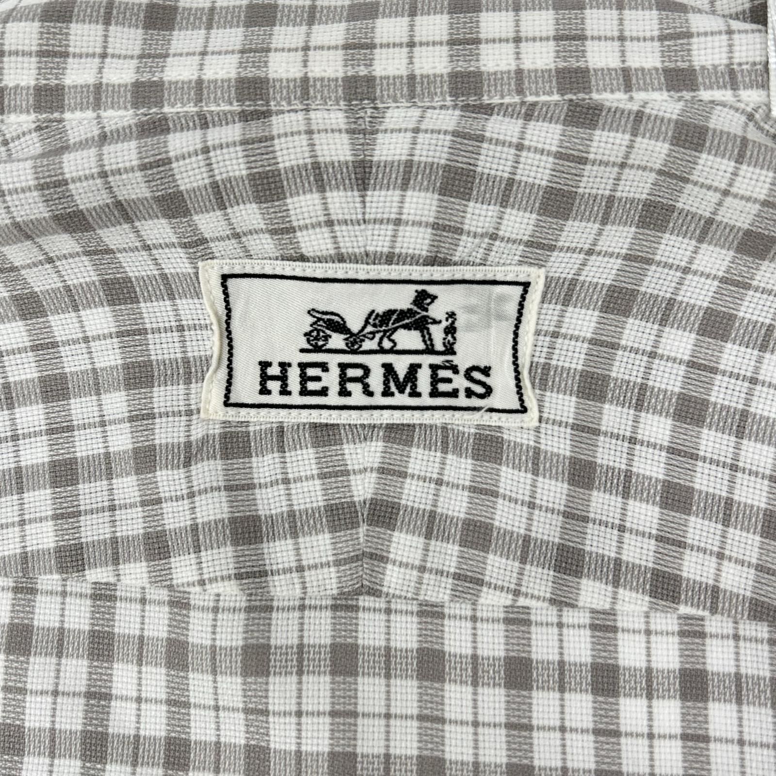HERMES エルメス 長袖シャツ セリエボタン グレー チェック 42-16 1/2
