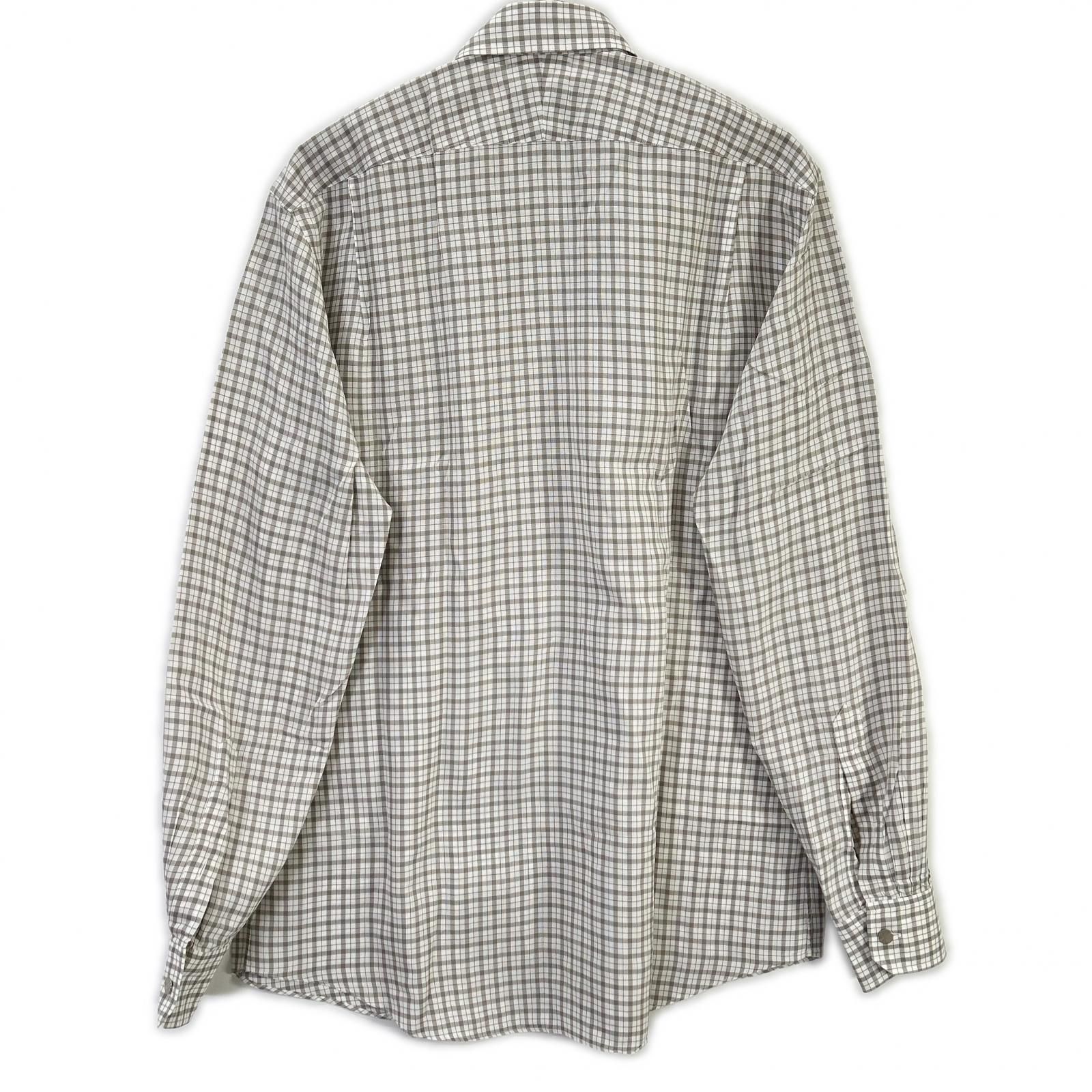 HERMES グレー系チェック 長袖シャツ 15 1/2 HERMES エルメス 長袖シャツ セリエボタン グレー チェック 42-16 1/2