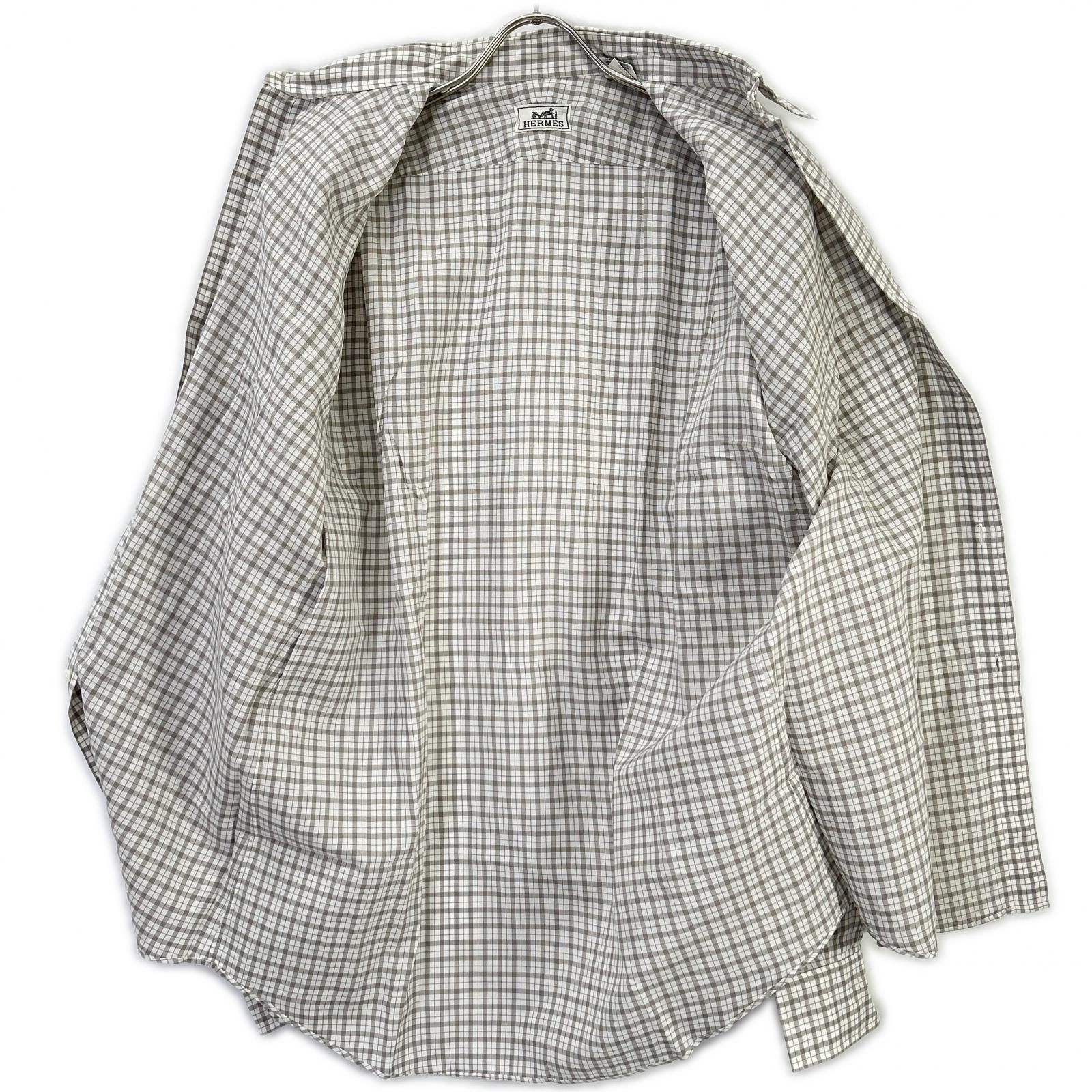 HERMES エルメス 長袖シャツ セリエボタン グレー チェック 42-16 1/2