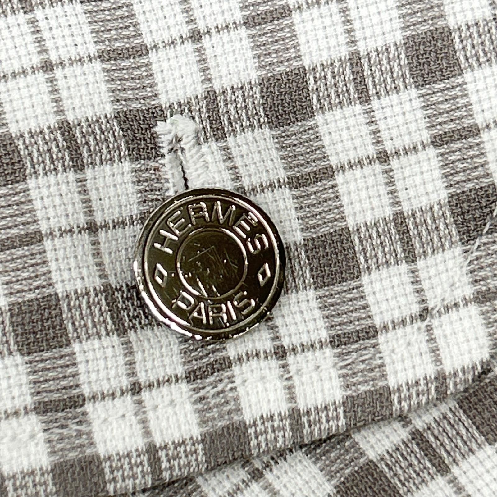 HERMES エルメス 長袖シャツ セリエボタン グレー チェック 42-16 1/2