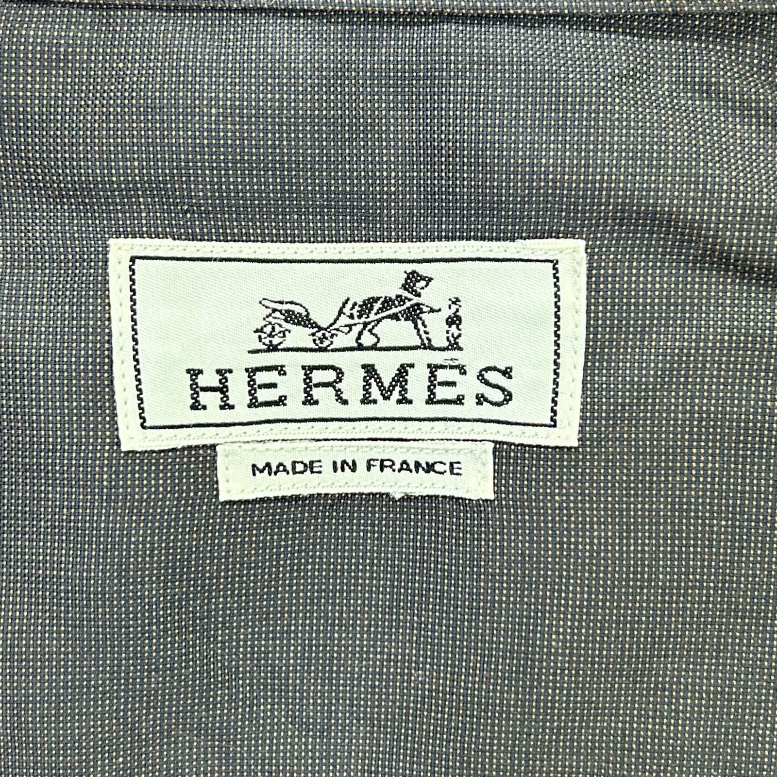 HERMES エルメス 比翼長袖シャツ セリエボタン ブラウン ステッチ