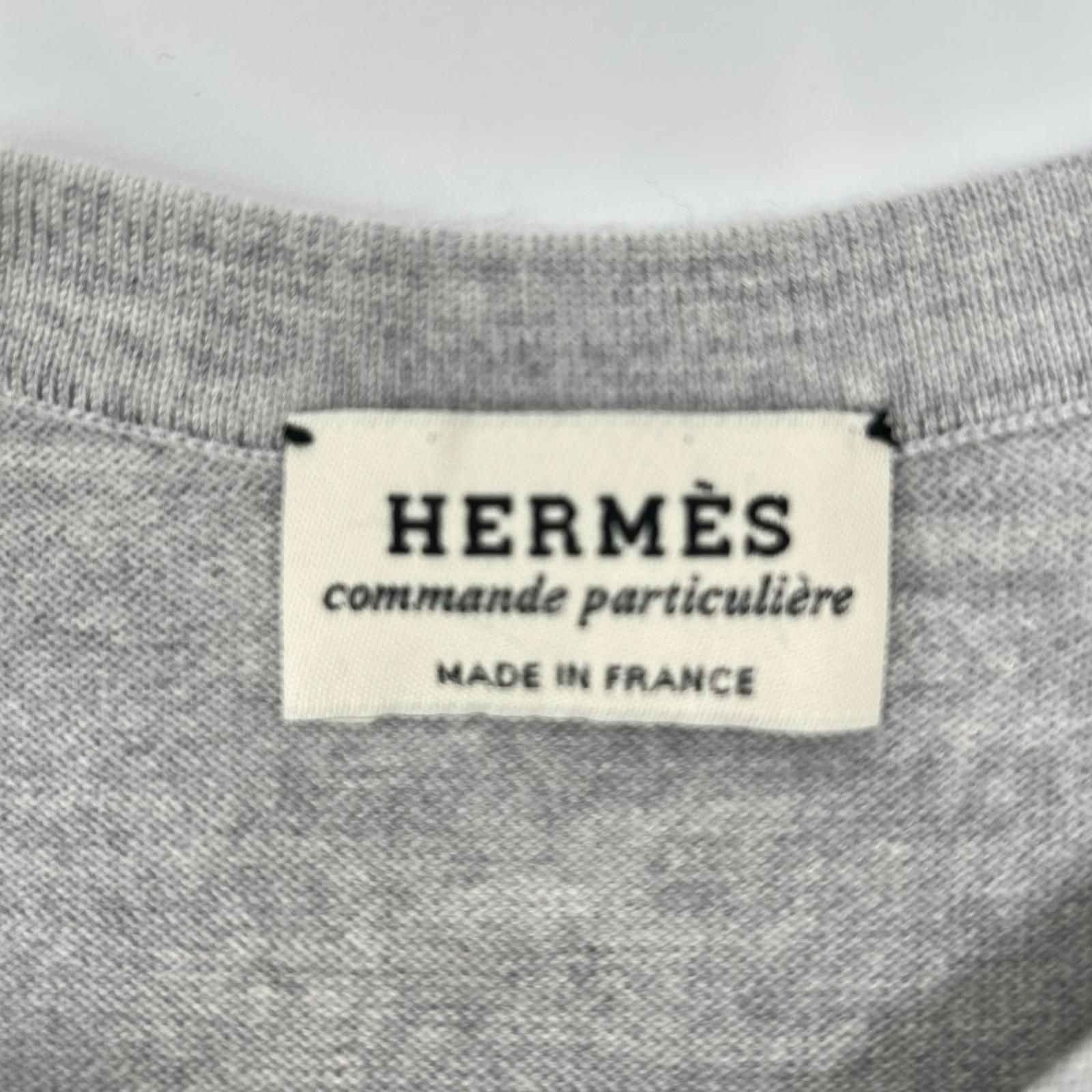 HERMES エルメス ホワイト×グレー ツイルレーヌ・ノースリーブニット