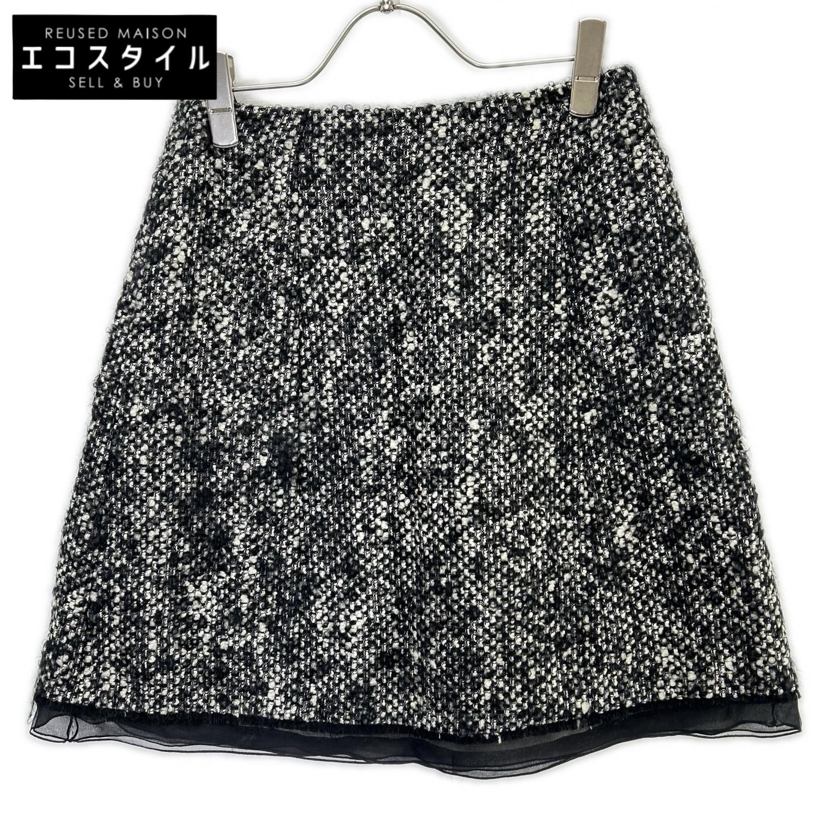Christian Dior　クリスチャンディオール　4A21348F1152 ブラック ウールモヘヤ ツイードスカート　34