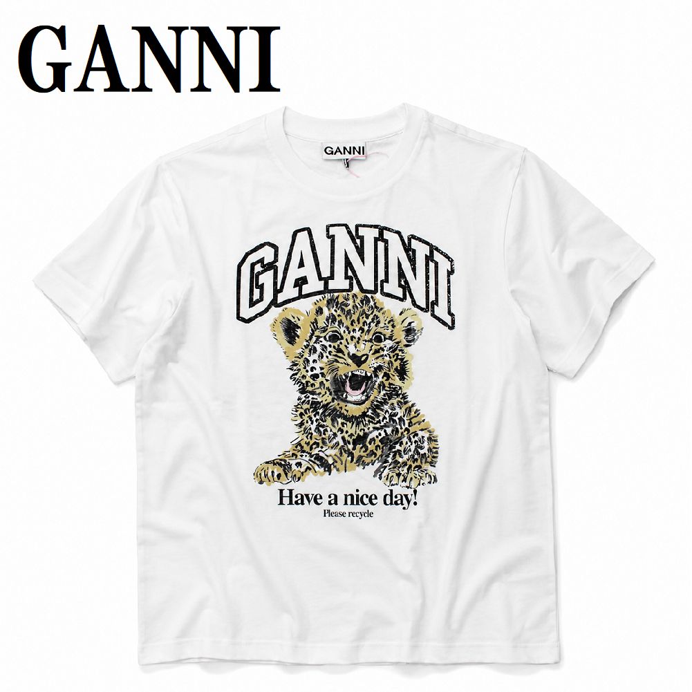 ガニー GANNI T4124 943 LEOPARD XXS XS S M L XL Tシャツ 半袖 ロゴ プリント おしゃれ ウィメンズ レディース レオパード