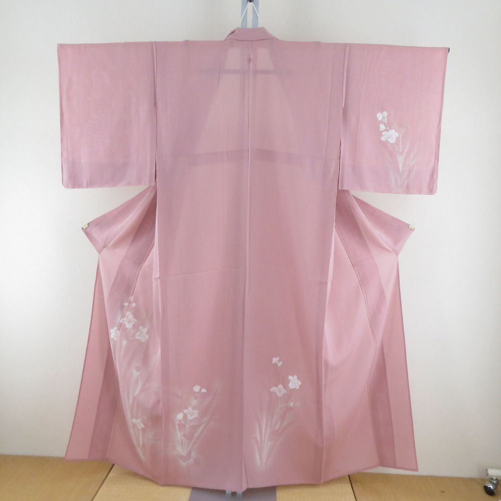 夏着物 付下げ 絽 広衿 ピンク色ｘ白色 花文様 一つ紋 蔦紋 夏用 フォーマル 仕立て上がり 身丈156cm