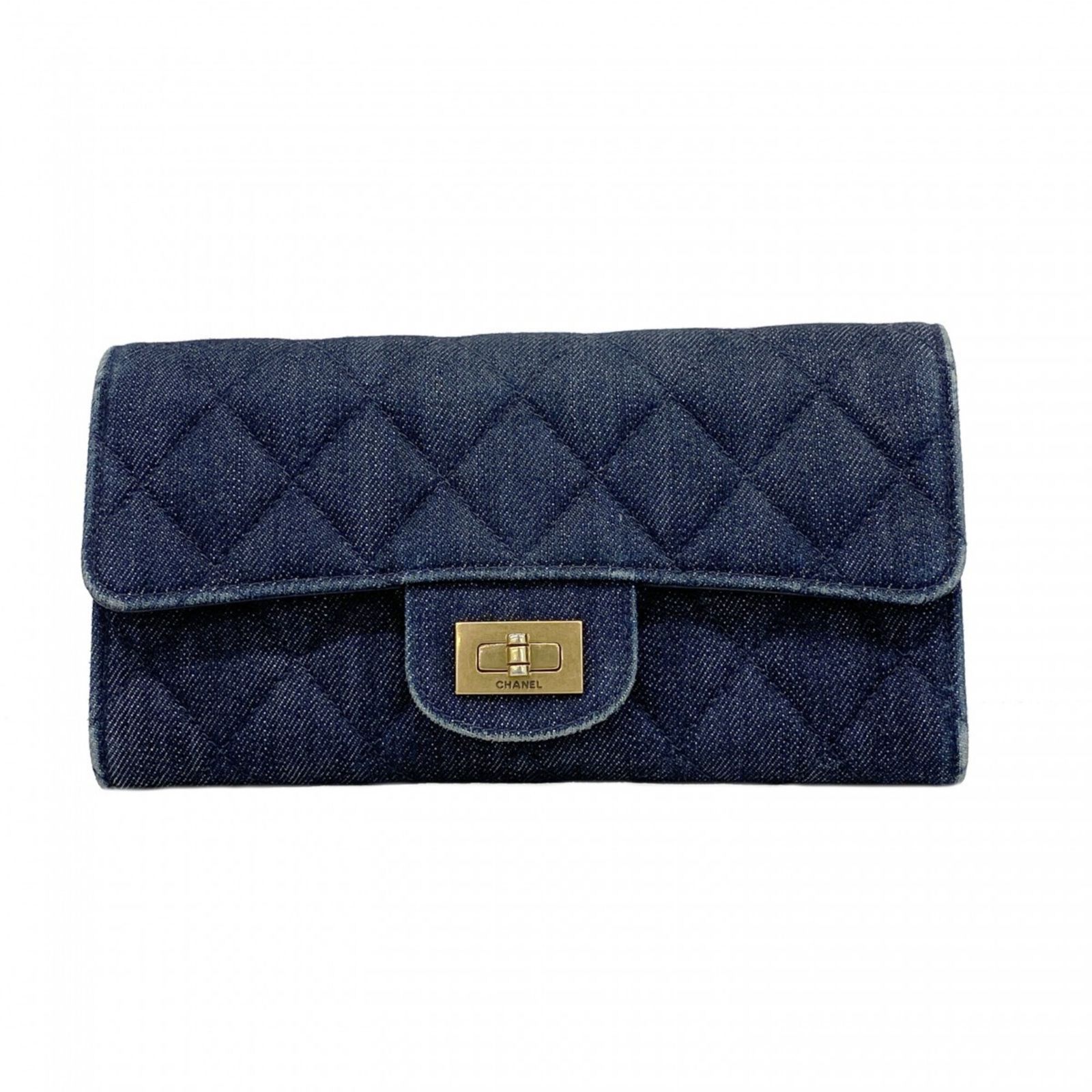 シャネル(Chanel) シャネル 長財布 2.55 マトラッセ デニム ネイビー
