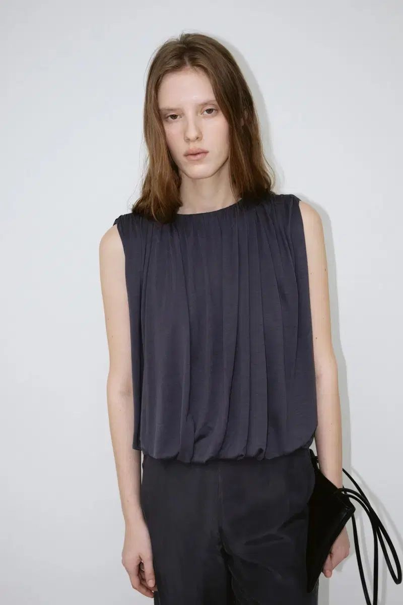 ウール Lee Sheer Shirring Volume Sleeveless グレー