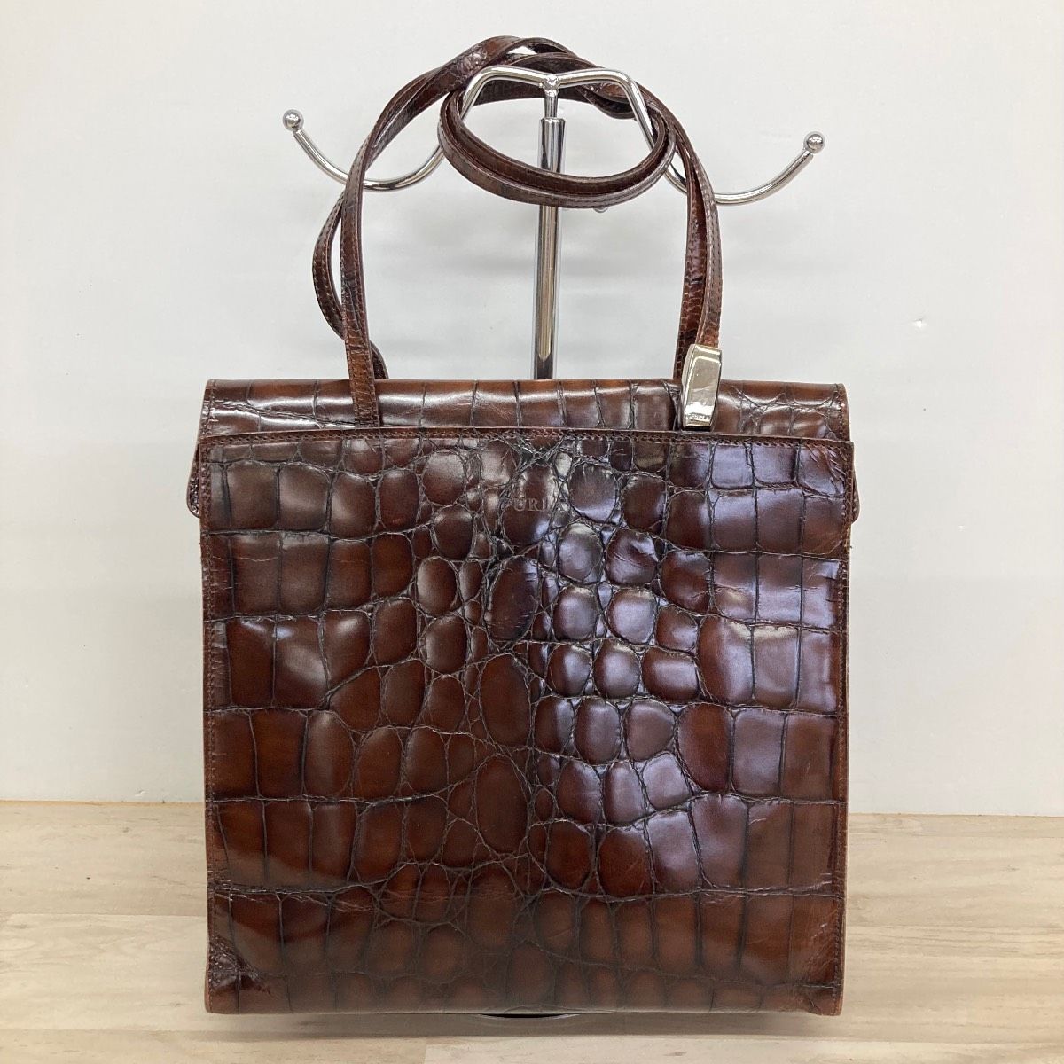 【希少・30年物】FURLA オールドフルラ 2way クロコ型押し バッグ 茶 FURLA フルラ トートバッグ/ショルダーバッグ クロコ型押し ブラウン