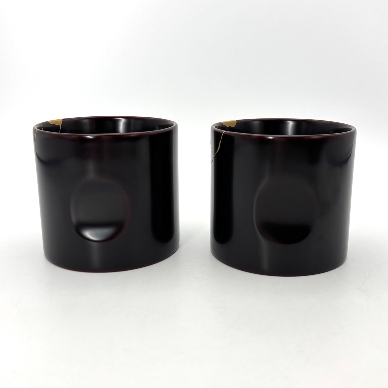 輪島塗】フリーカップ えくぼ 金ツギ （溜）ペア / 金継ぎ蒔絵（震災