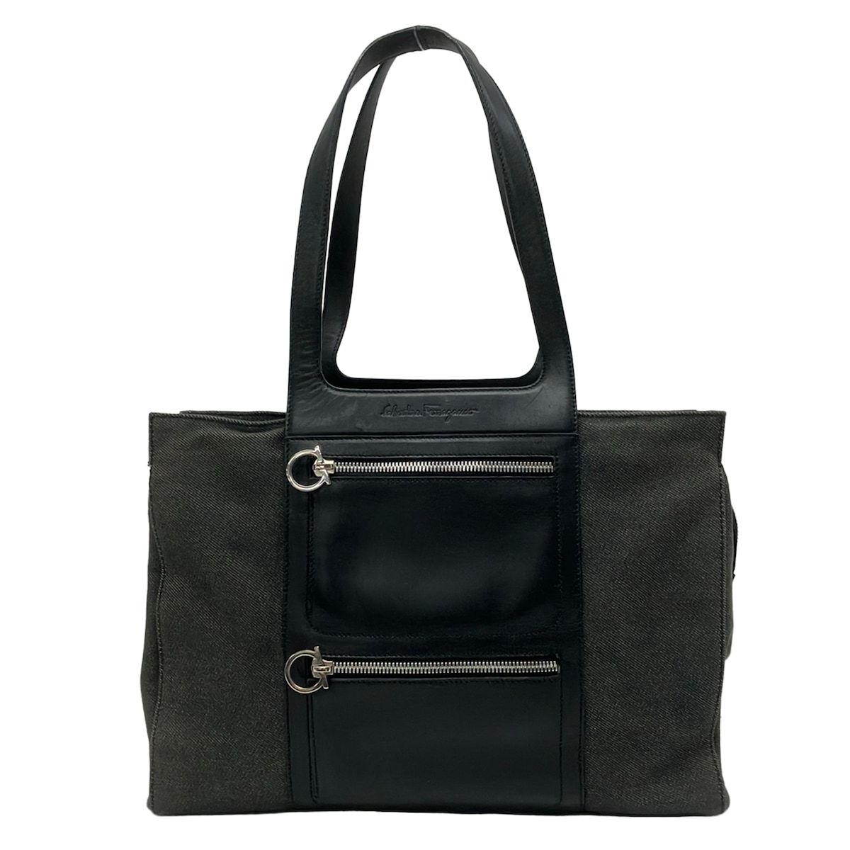 FERRAGAMO/SalvatoreFerragamo(サルバトーレフェラガモ) ハンドバッグ ガンチーニ DH-21 ダークグレー×黒 コットン、レザー