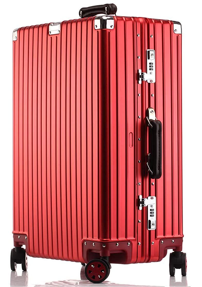 [lanbao] スーツケース オールアルミ合金 キャリーケース 機内持ち込み 大容量 アルミ合金ボディ TSAロック 静音ダブルキャスター 軽量 旅行出張 (レッド Sサイズ/1-3泊/35L/機内持込)