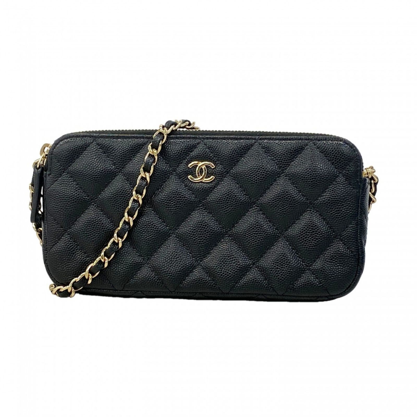 シャネル(Chanel) シャネル ショルダーバッグ マトラッセ チェーンショルダー キャビアスキン ブラック シャンパンレディース