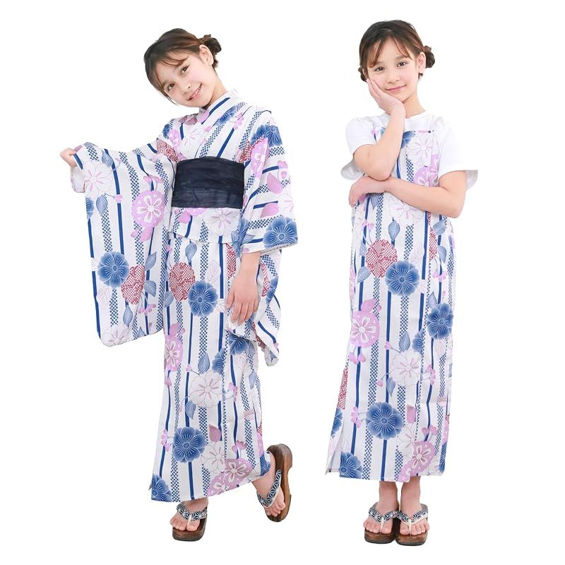 [KYOETSU] [キョウエツ] 浴衣セット 浴衣 ワンピース 女の子 2点セット(浴衣、兵児帯) ジュニア ガールズ (花々つなき?, 140)