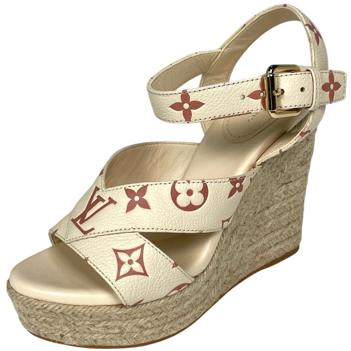 ルイ・ヴィトン Louis Vuitton スターボード サンダル 靴 ロゴ ウェッジソール レザー ベージュ レディース 【中古】