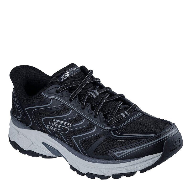 スケッチャーズ メンズ シューズ スニーカー メッシュ レース Skechers SlipIns Silver Jogger Mesh Lace Up Slip On Runners Mens Bla