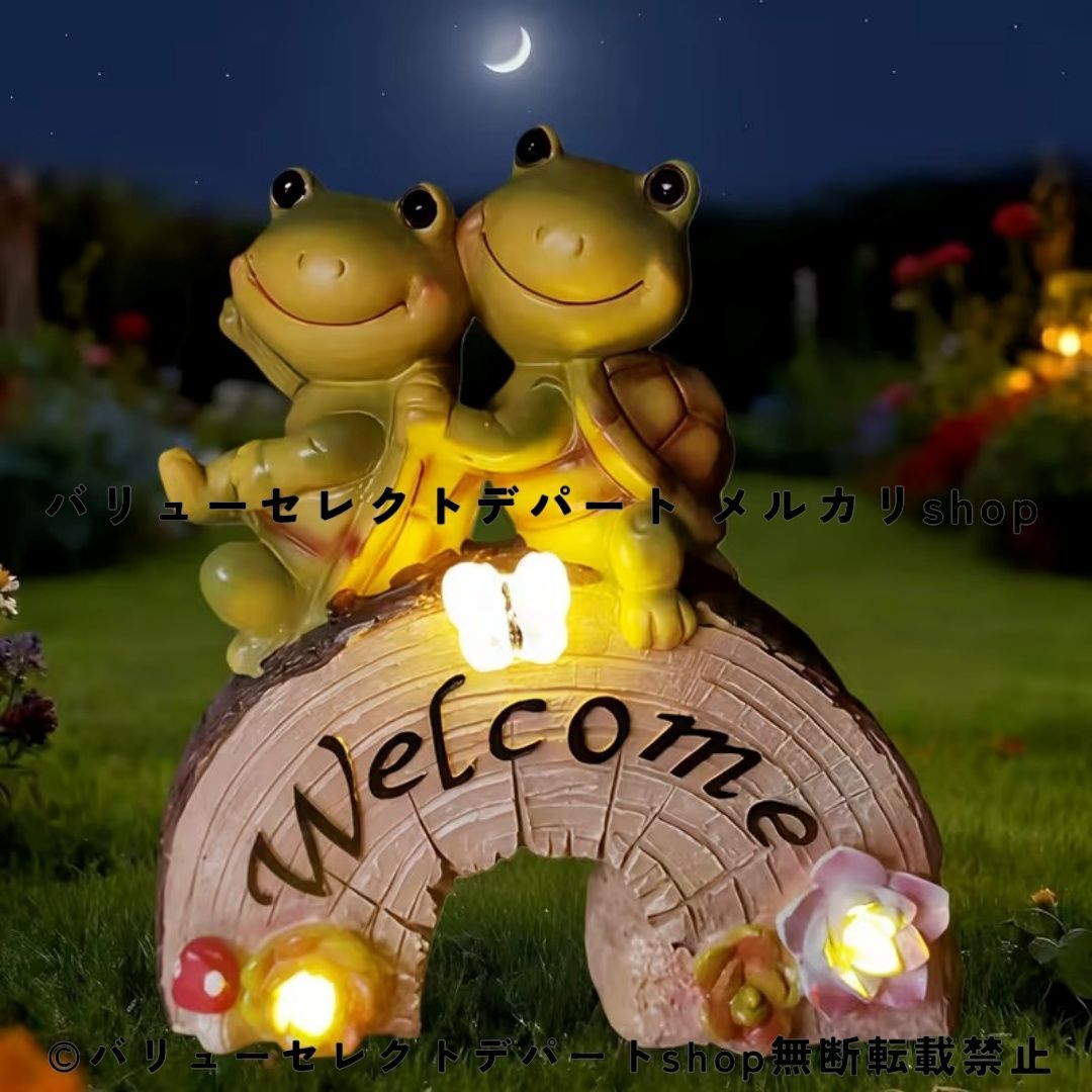 カメ ガーデンオーナメント ソーラーライト ガーデンライト 亀 置物 LED ソーラーランプ 樹脂製 ガーデンオブジェ 多肉植物 デザイン 自動点灯 屋外ライト 芝生 パティオ ポーチ 玄関 庭 ベランダ バルコニー テラス ガーデニング雑貨