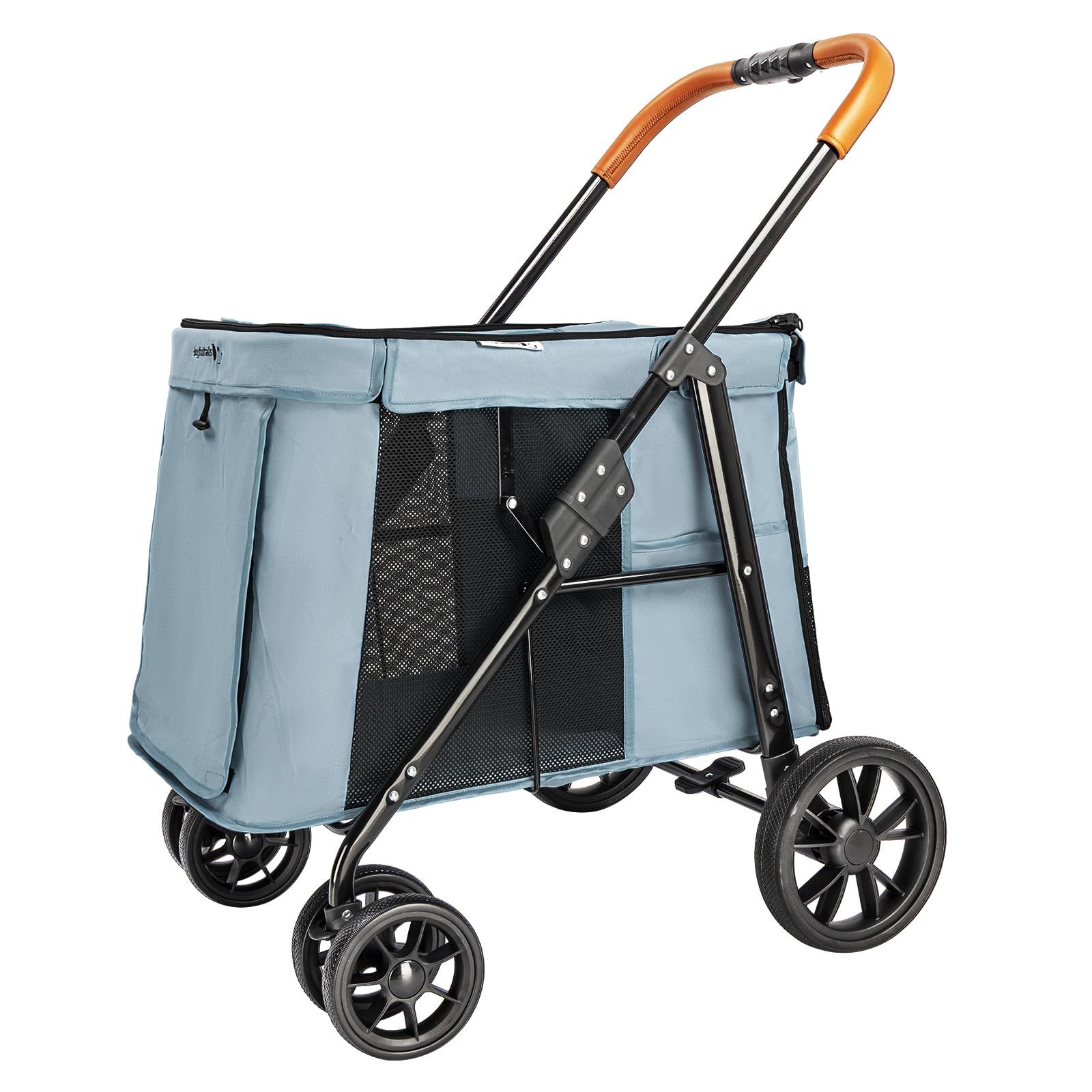 Joyfultails ペットカート 大型犬 中型犬 多頭用 ドッグカート ワンタッチ 折りたたみ式 耐荷重30KG 大空間 わんわんカート 低床型 乗り降りラクラク ペットバギー 4輪 前輪360°回転 後輪ブレーキ付き 犬用ベビーカー お出かけ 散歩 通院