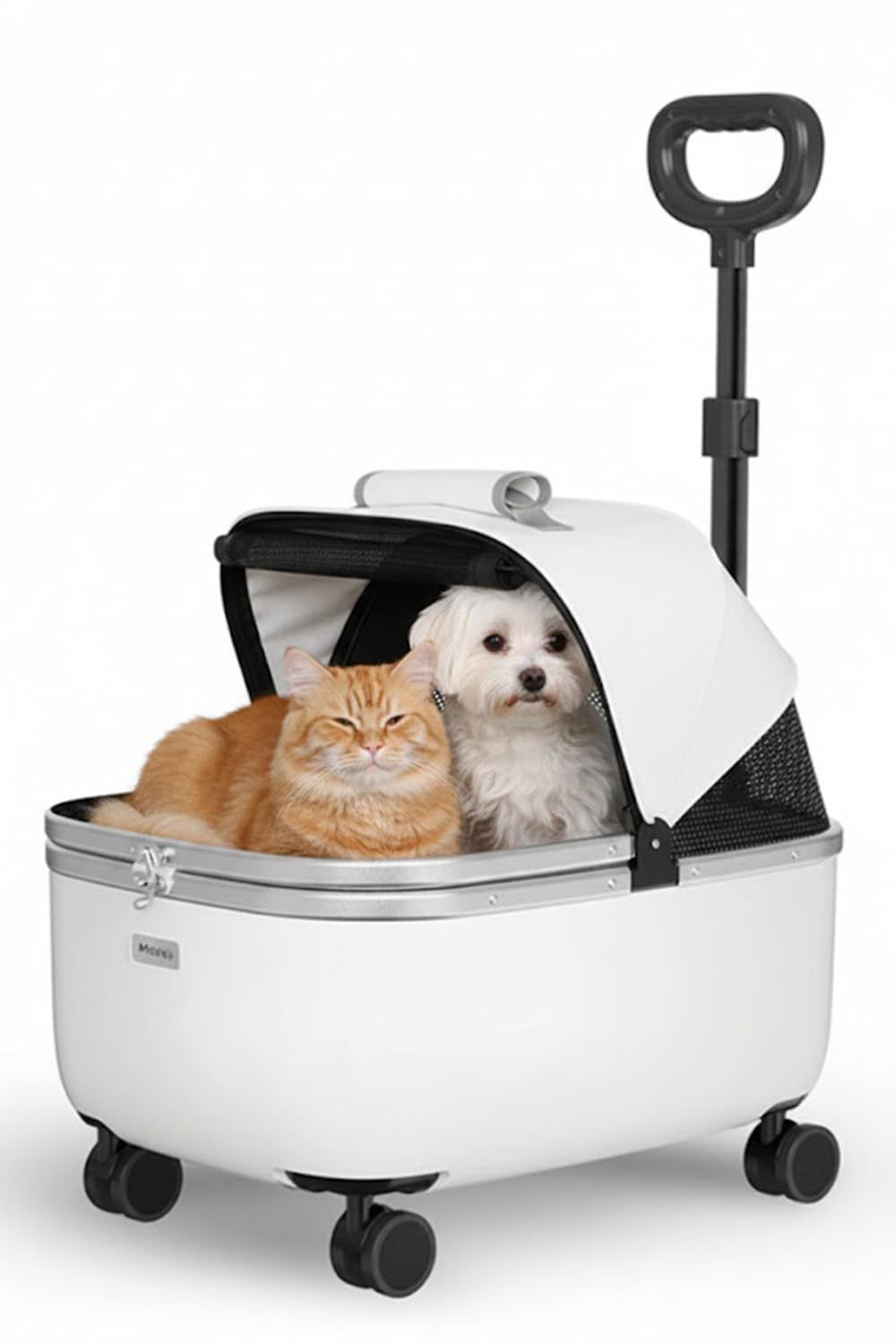 ペットカート キャリーカート 猫 犬 小型犬 コンパクト 軽量 おしゃれ 360°回転 メッシュ 通気性 2匹 多頭 ポリカーボネイト素材 散歩 お出かけ 電車 新幹線 キャスター付き キャリーケース キャリーバッグ カート ホワイト