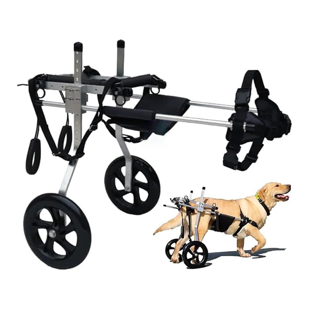 DOMINFLY 大型犬用アルミ合金製車椅子、大型ペット用車椅子、調整可能な後脚サポートバー2本付き、後脚専用犬用車椅子、後脚長35～55cm、体重25～45kgの犬に対応（XXL）