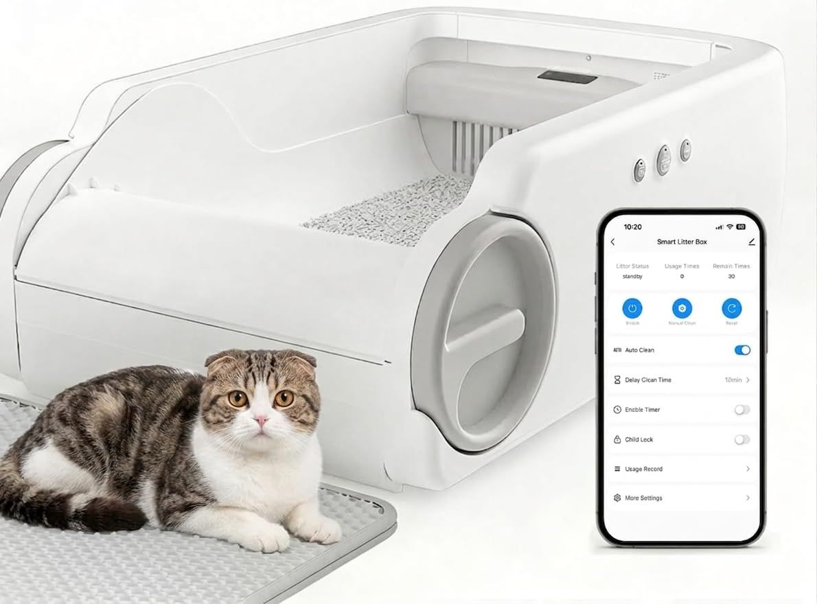 【新品】猫自動トイレ 大型 猫トイレ 大型猫用 多頭飼い対応 赤外線センサー オープンデザイン 低騒音 大容量ゴミ箱 専用 APP 連携 猫砂袋付属 5c798412