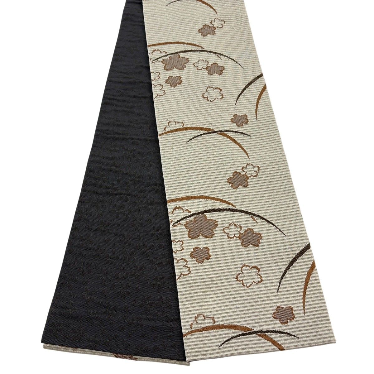 【美品】半幅帯 優品 桜 芝 ベージュ 化繊 【中古】