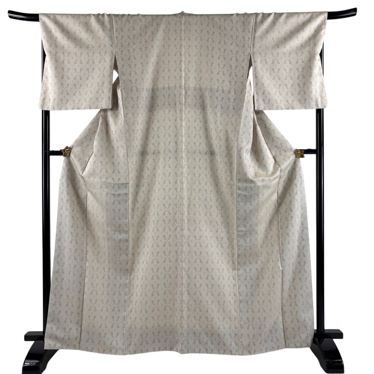 お召 身丈164cm 裄丈68cm L 袷 証紙 猫 灰茶 正絹 逸品 【中古】