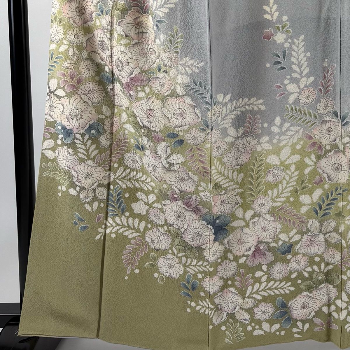 訪問着 身丈161.5cm 裄丈65.5cm M 袷 辻が花柄 染め分け 絞り 灰色