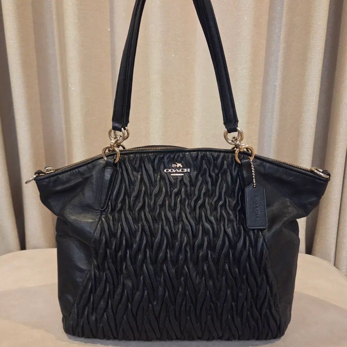 y2k COACH レザー ショルダーバッグ シボ革 ネイビー チャコールグレー 
