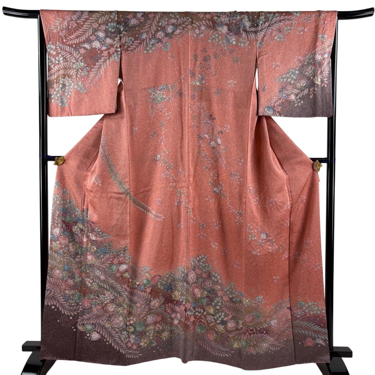 【美品】 訪問着 身丈163cm 裄丈66.5cm M 袷 辻が花柄 金彩 絞り ピンク 正絹 秀品 【中古】