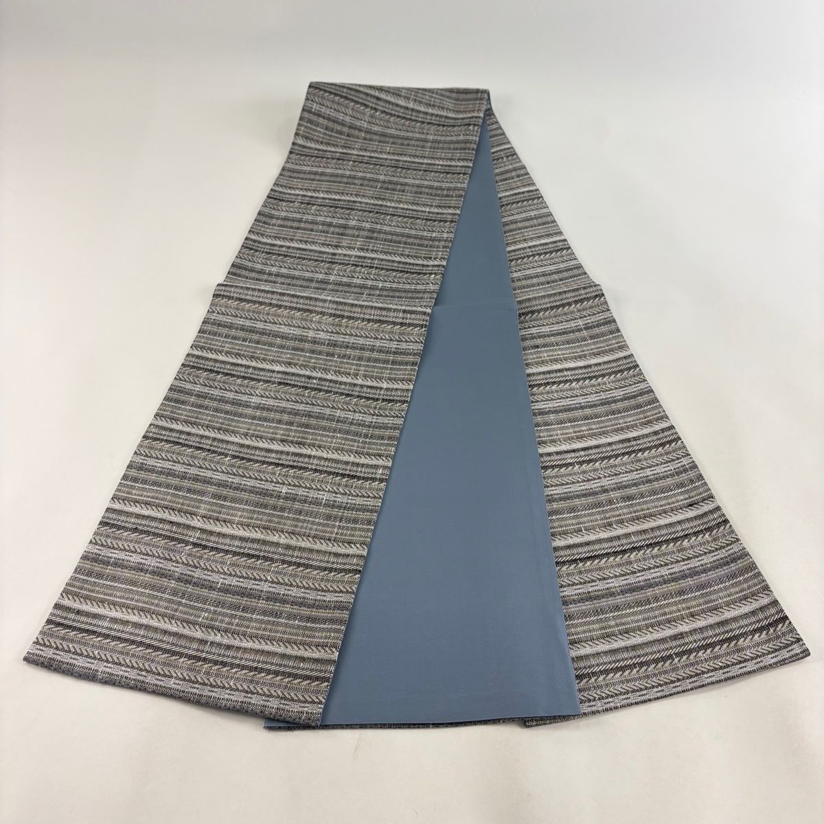 【美品】 袋帯 秀品 縞 灰色 全通 正絹 【中古】