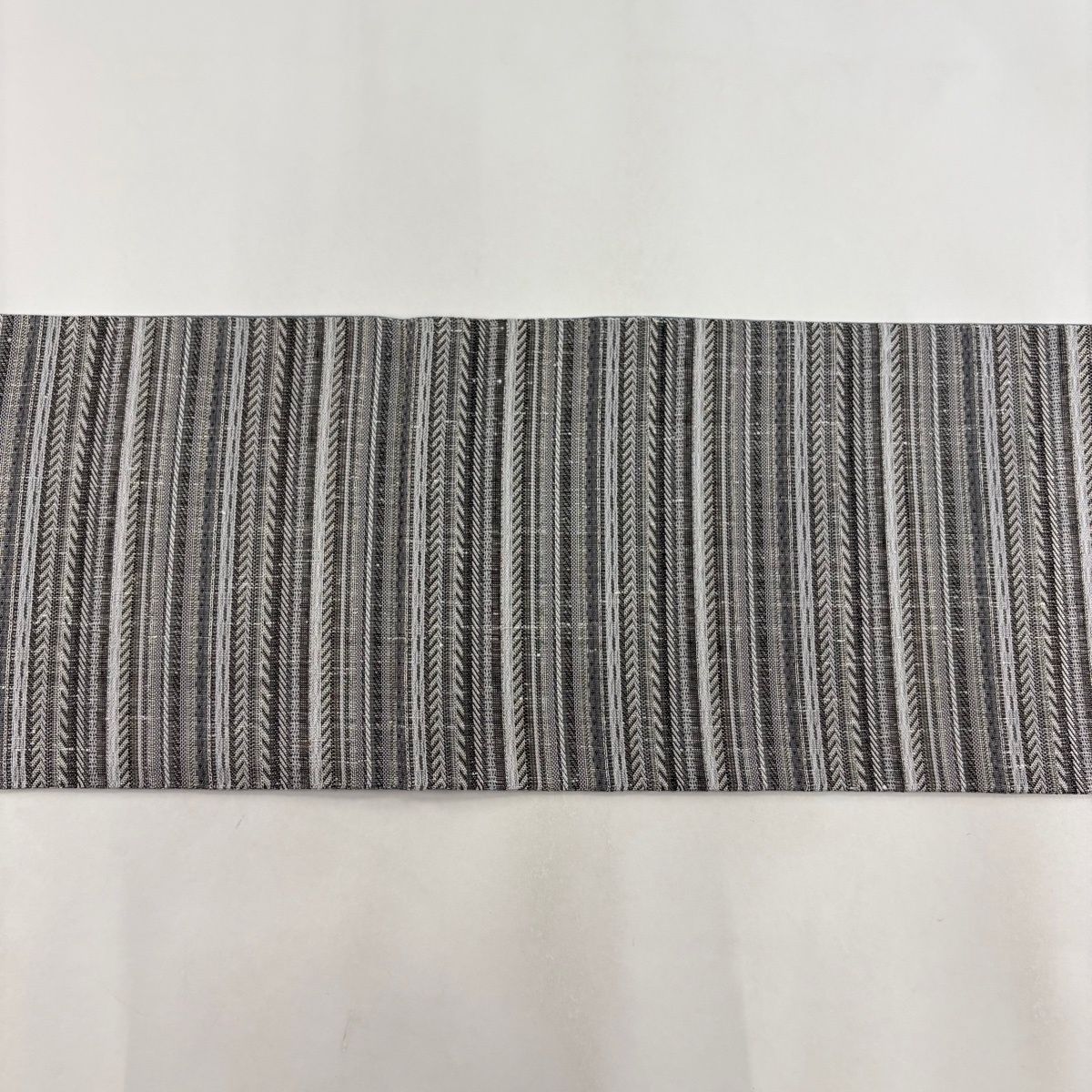 【美品】 袋帯 秀品 縞 灰色 全通 正絹 【中古】
