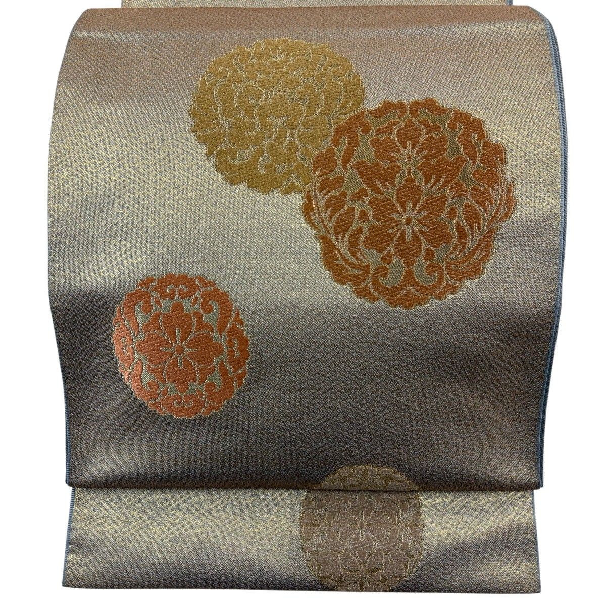 【美品】 袋帯 秀品 川島織物 落款 草花 華文 刺繍 箔 灰色 六通 正絹 【中古】