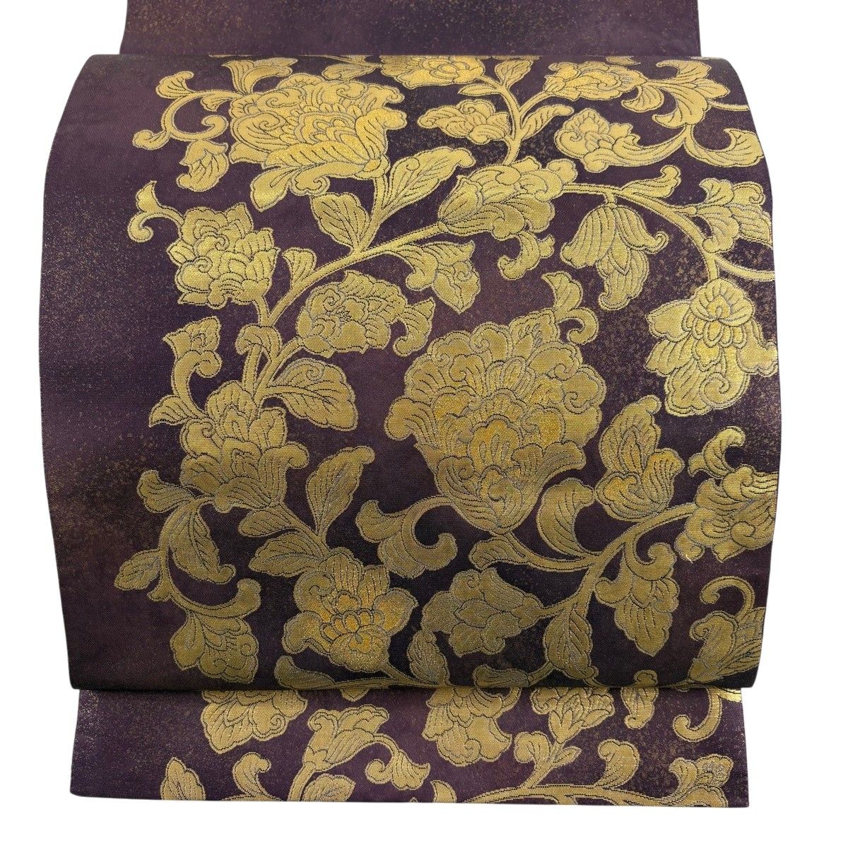 【美品】 袋帯 秀品 正倉院彩華文 宝飾錦 草花 金糸 箔 濃紫 お太鼓柄 正絹 【中古】