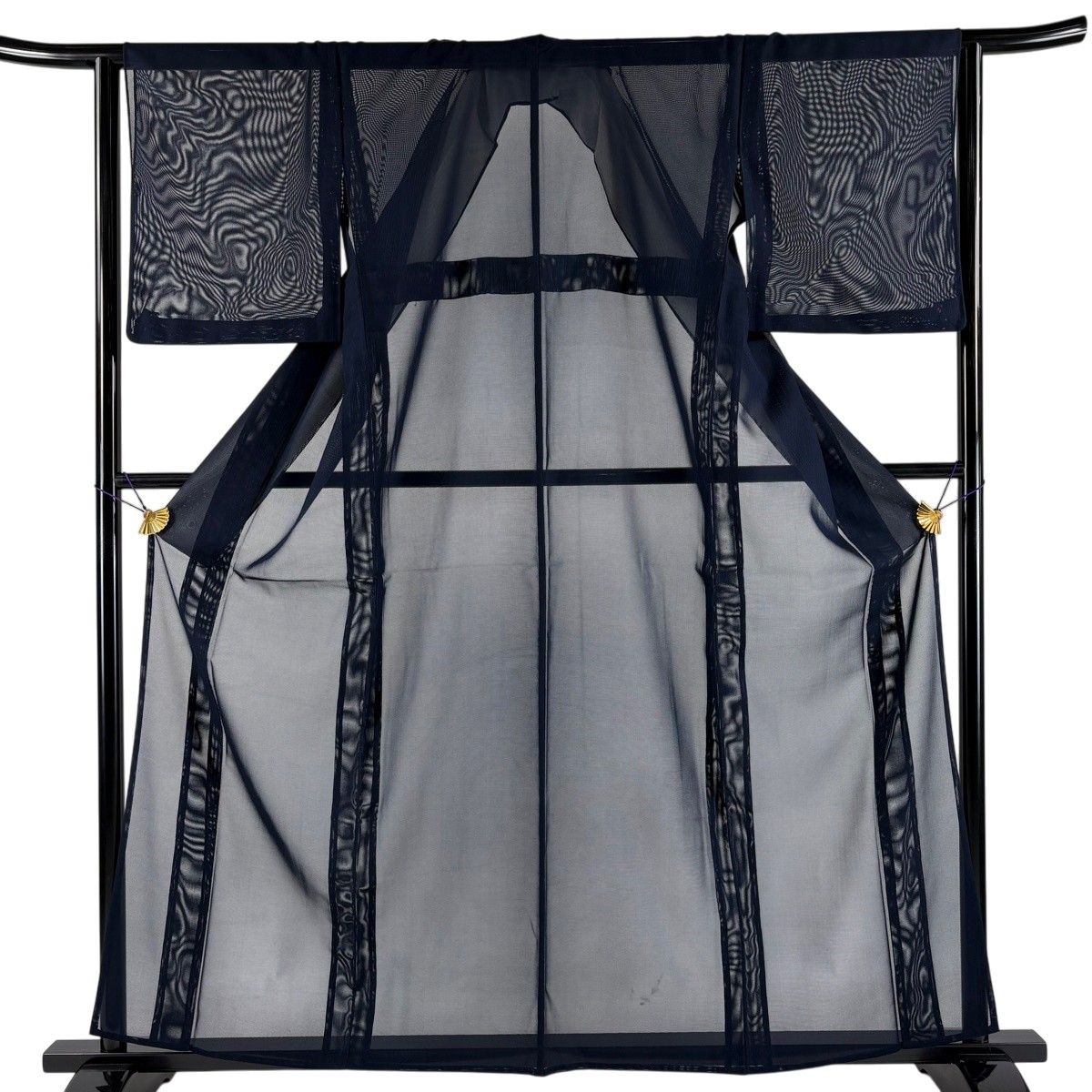 紬 身丈159.5cm 裄丈64cm M 薄物 夏紬 紺色 正絹 秀品 【中古】
