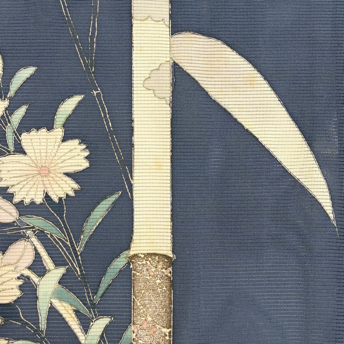 訪問着 身丈161.5cm 裄丈66.5cm M 薄物 絽 竹 秋草文 金銀彩 ぼかし 青灰色 正絹 秀品 【中古】