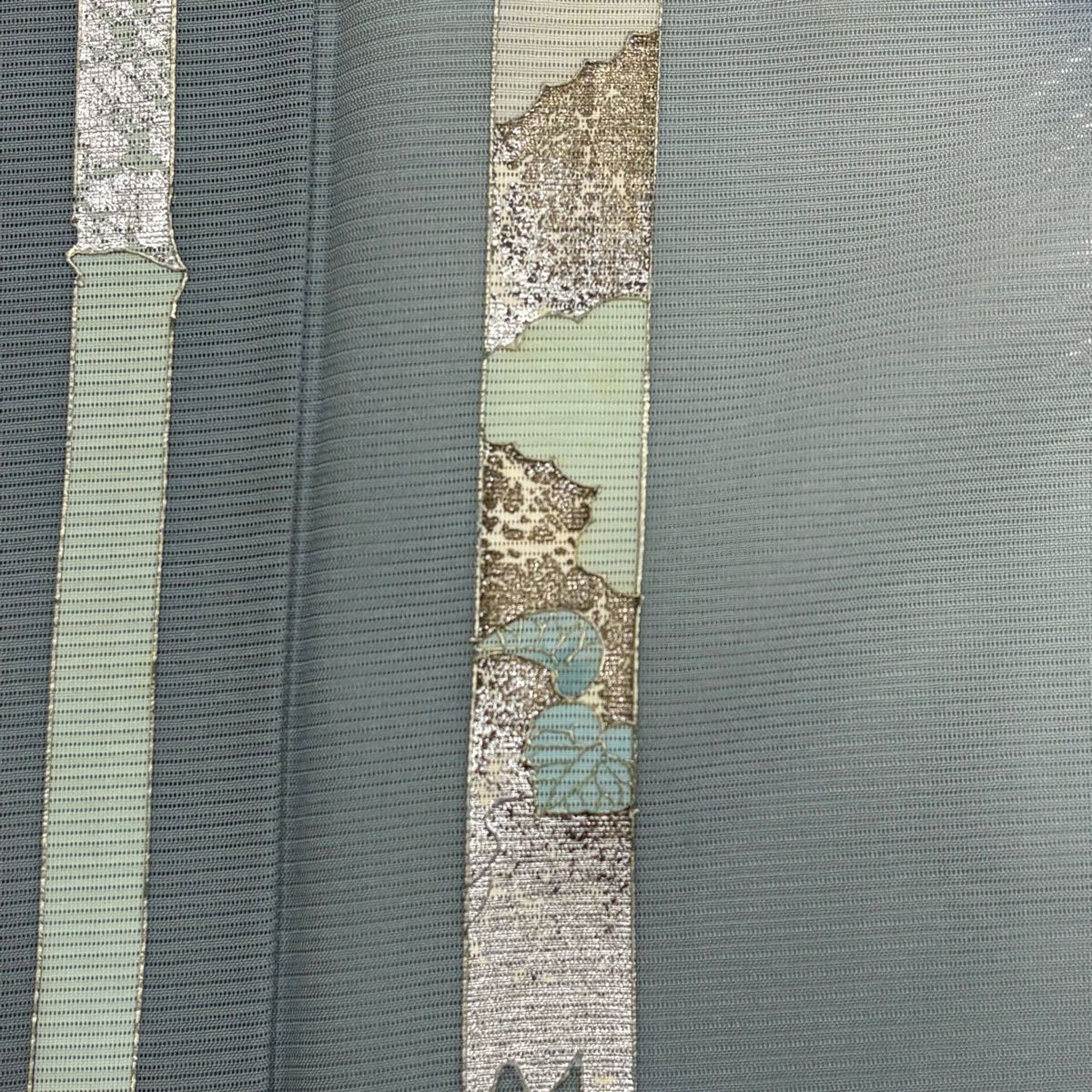 訪問着 身丈161.5cm 裄丈66.5cm M 薄物 絽 竹 秋草文 金銀彩 ぼかし 青灰色 正絹 秀品 【中古】