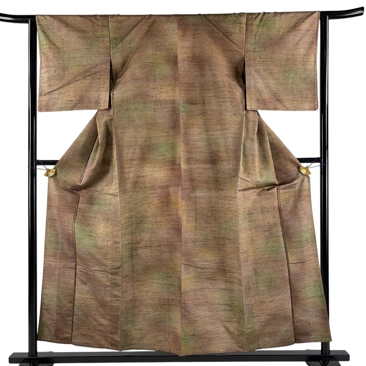 紬 身丈156cm 裄丈64cm M 単衣 ぼかし柄 茶色 正絹 秀品 【中古】