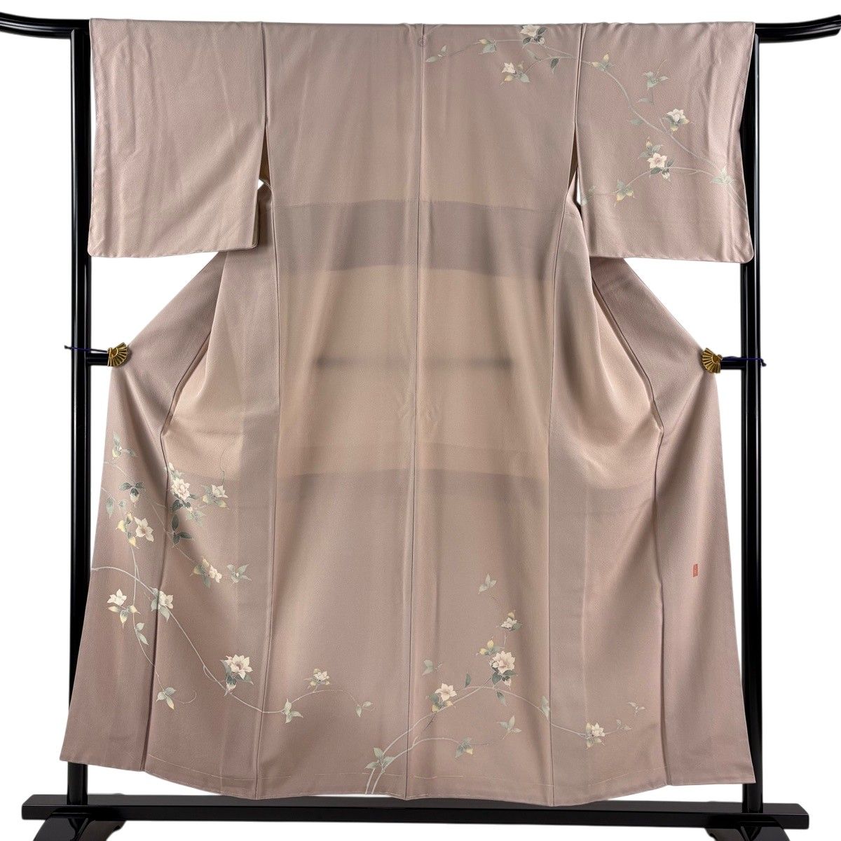未使用品 訪問着 ベージュ ブラウン濃淡 綸子地 枝花 身丈161.5cm 正絹 美品】 訪問着 身丈155.5cm 裄丈65cm M 袷 落款 枝花 ぼかし ピンク