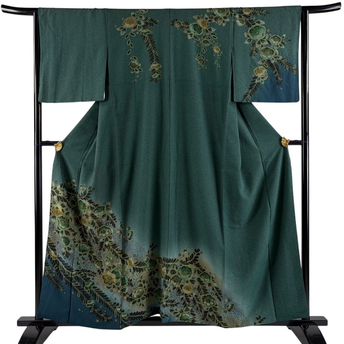 訪問着 身丈157.5cm 裄丈64.5cm M 袷 辻が花柄 金彩 絞り 緑 正絹 名品