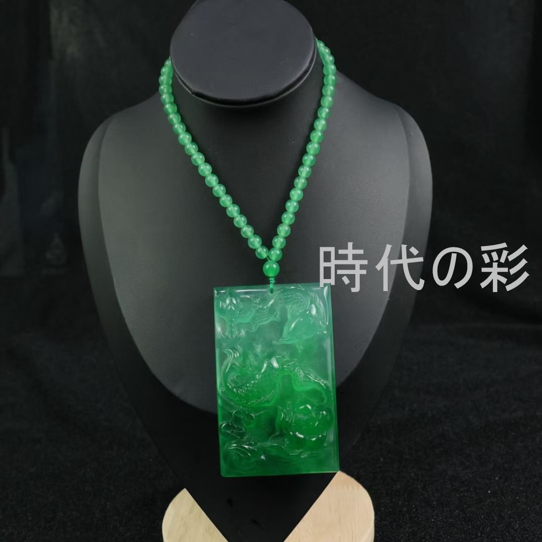 【翡翠魚戯蓮牌】高冰種 翡翠 魚蓮彫刻 玉牌 年年有余 吉祥 ペンダント 天然石 中国美術 收藏品 R26071307