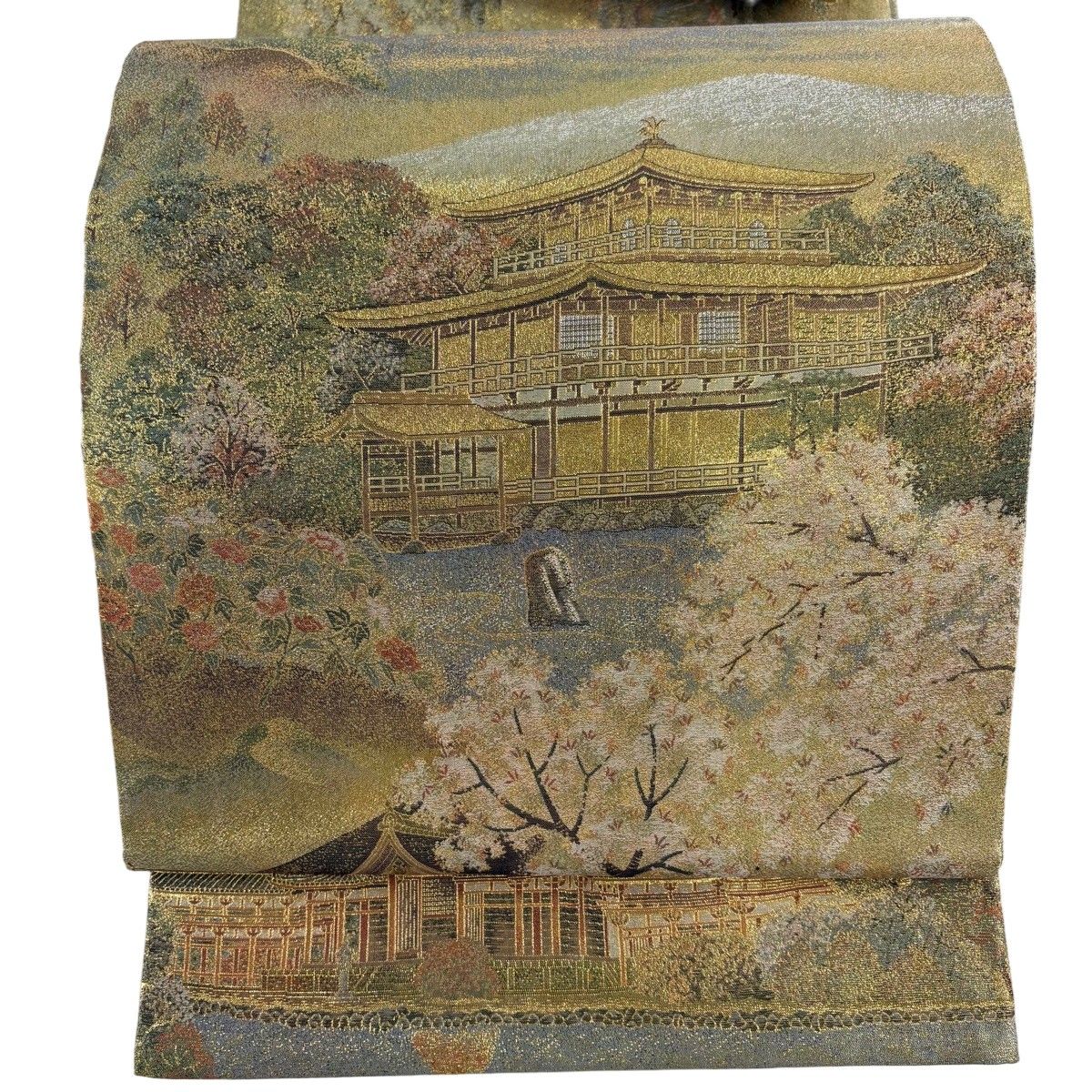 【美品】 丸帯 名品 京の四季 箔 金糸 金色 お太鼓柄 正絹 【中古】 12,994円