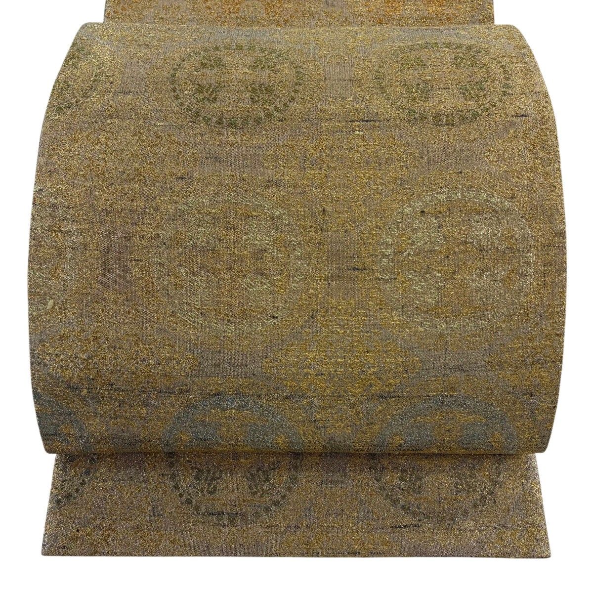 【美品】 袋帯 逸品 桝屋高尾 落款 ねん金綴錦 狩猟文 幾何学 箔 金糸 金色 六通 正絹 【中古】