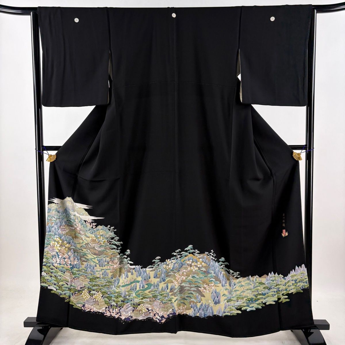 美品】 黒留袖 身丈160.5cm 裄丈64cm M 袷 袋帯フルセット 落款 家屋