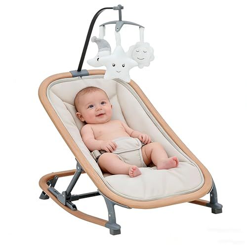★新品★GarveeLife バウンサー 新生児 2in1 バウンシングシート 生後1カ月頃~ 3段階調節 折り畳み 組立不要 持ち運び 軽量 静音 ゆりかご ベビー用品 赤ちゃん 出産祝い プレゼント ベージュ 2f29ab83