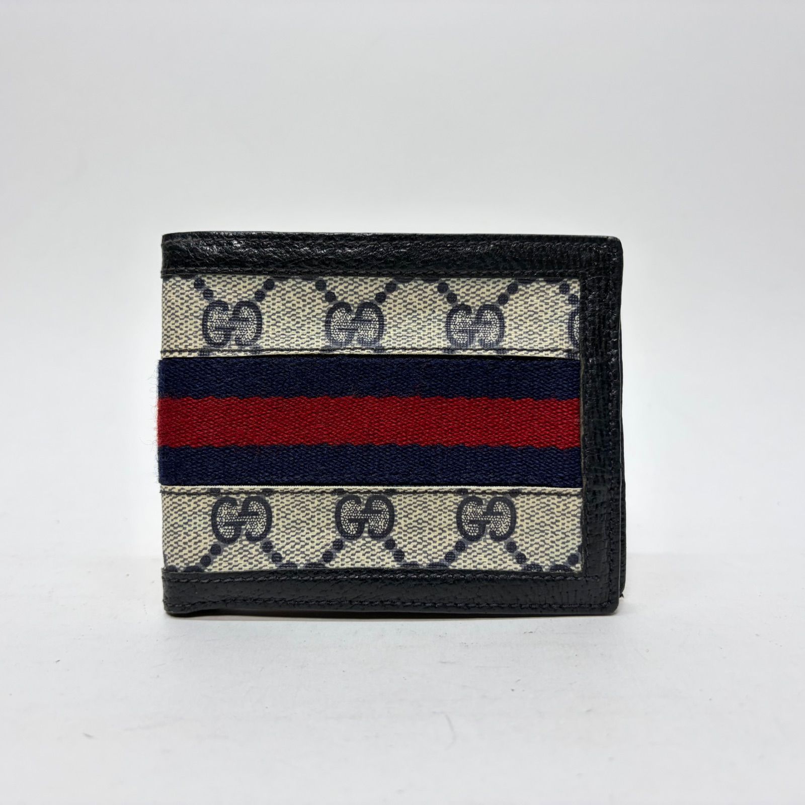 4258 GUCCI グッチ スプリーム シェリーライン ネイビー 二つ折り財布